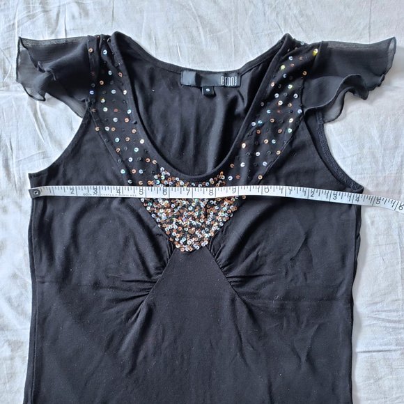 BEDO Black Flutter Cap Sleeve Party Top - Picture 2 of 4